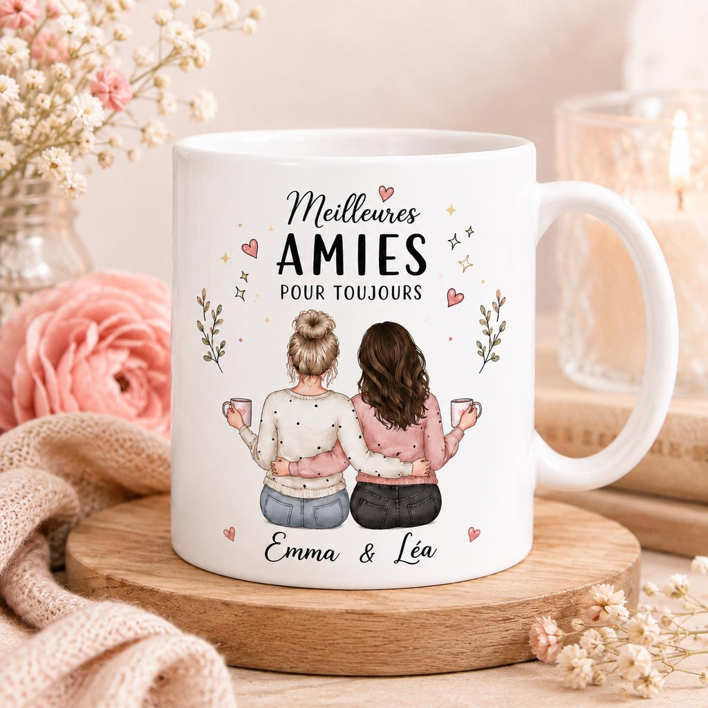 Mug meilleure amie personnalisé – Prénoms et avatars, cadeau amitié pour bestie