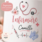 Mug infirmière personnalisé avec prénom et avatar – Cadeau infirmière, tasse soignante