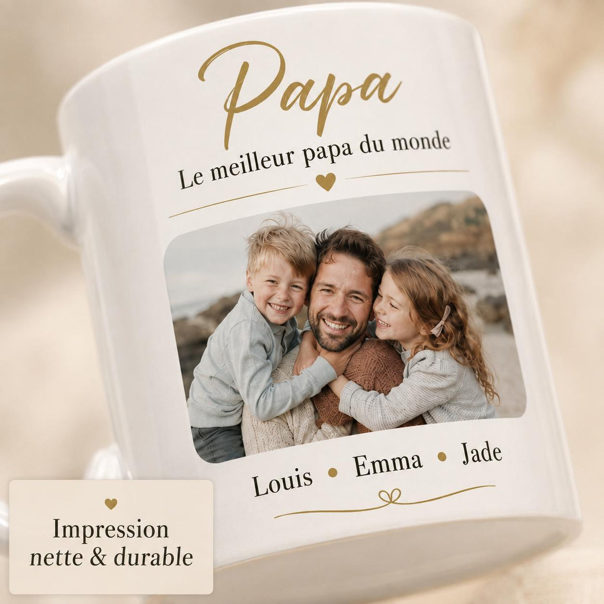 Mug personnalisé Papa, Papi ou Grand-Père avec photo et prénoms – Cadeau famille personnalisé