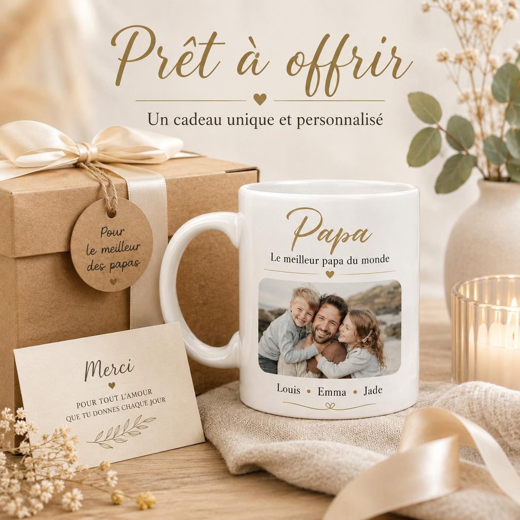 Mug personnalisé Papa, Papi ou Grand-Père avec photo et prénoms – Cadeau famille personnalisé