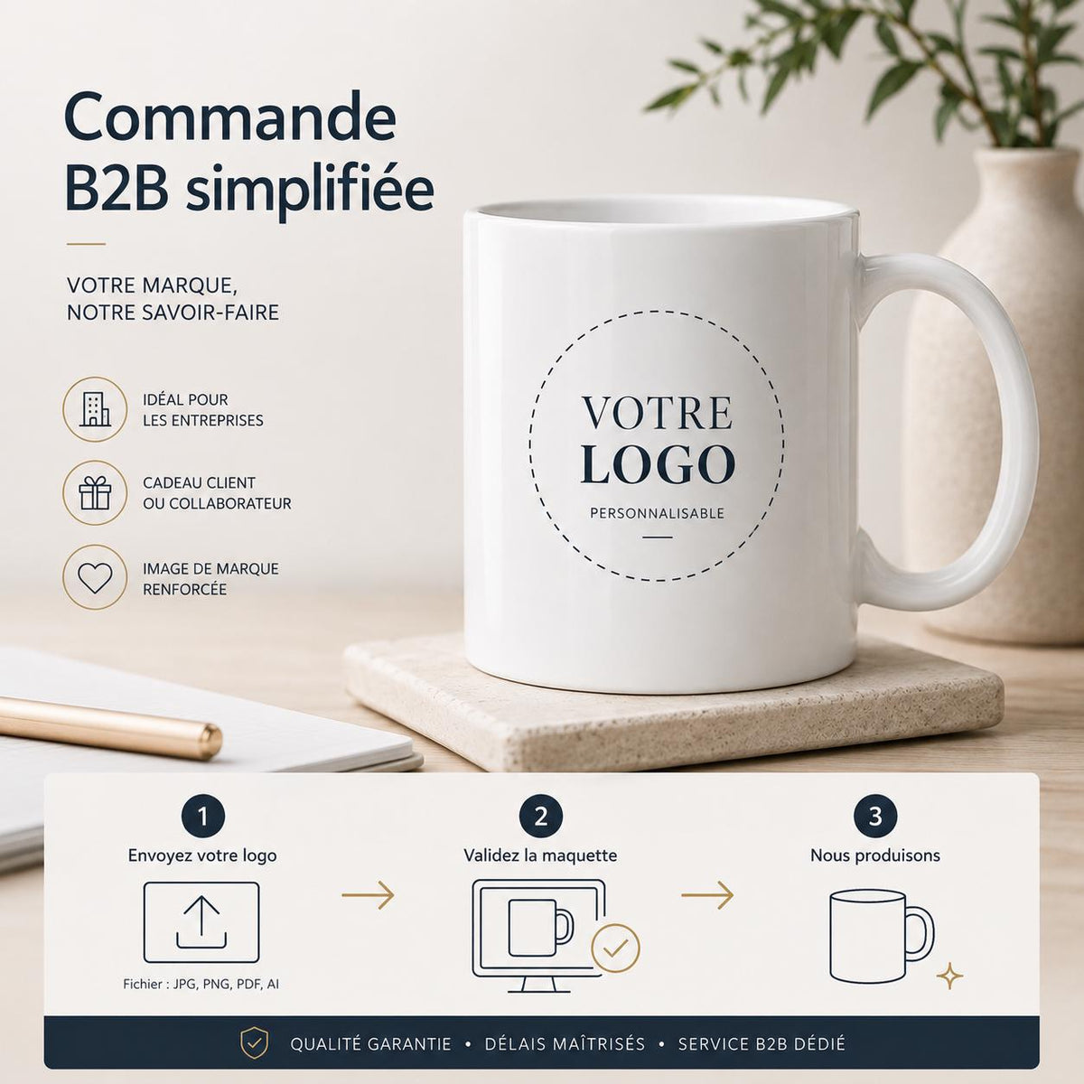 Mug personnalisé avec logo entreprise – Tasse personnalisée 11 oz – Cadeau entreprise et collaborateurs B2B