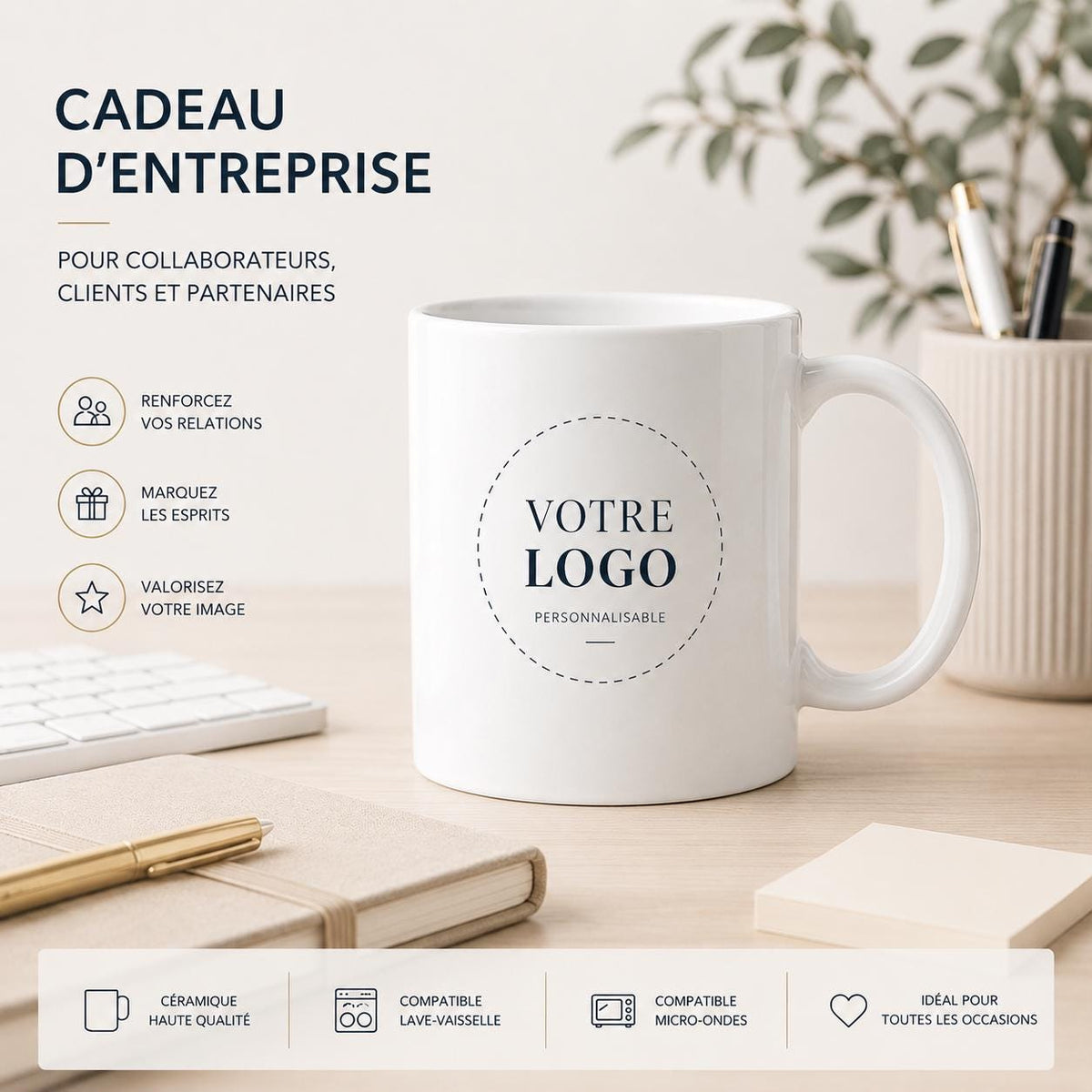 Mug personnalisé avec logo entreprise – Tasse personnalisée 11 oz – Cadeau entreprise et collaborateurs B2B