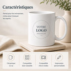 Mug personnalisé avec logo entreprise – Tasse personnalisée 11 oz – Cadeau entreprise et collaborateurs B2B