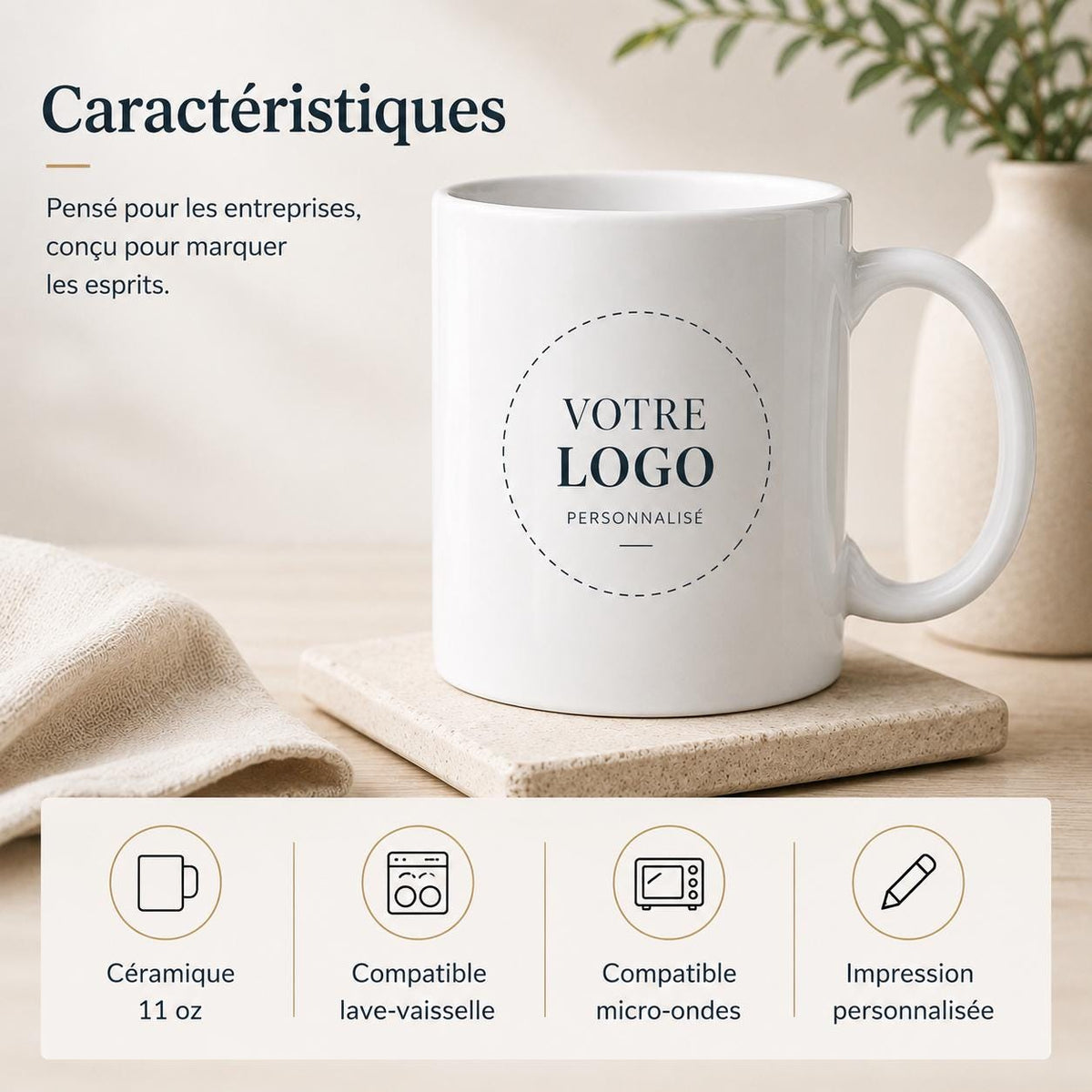 Mug personnalisé avec logo entreprise – Tasse personnalisée 11 oz – Cadeau entreprise et collaborateurs B2B