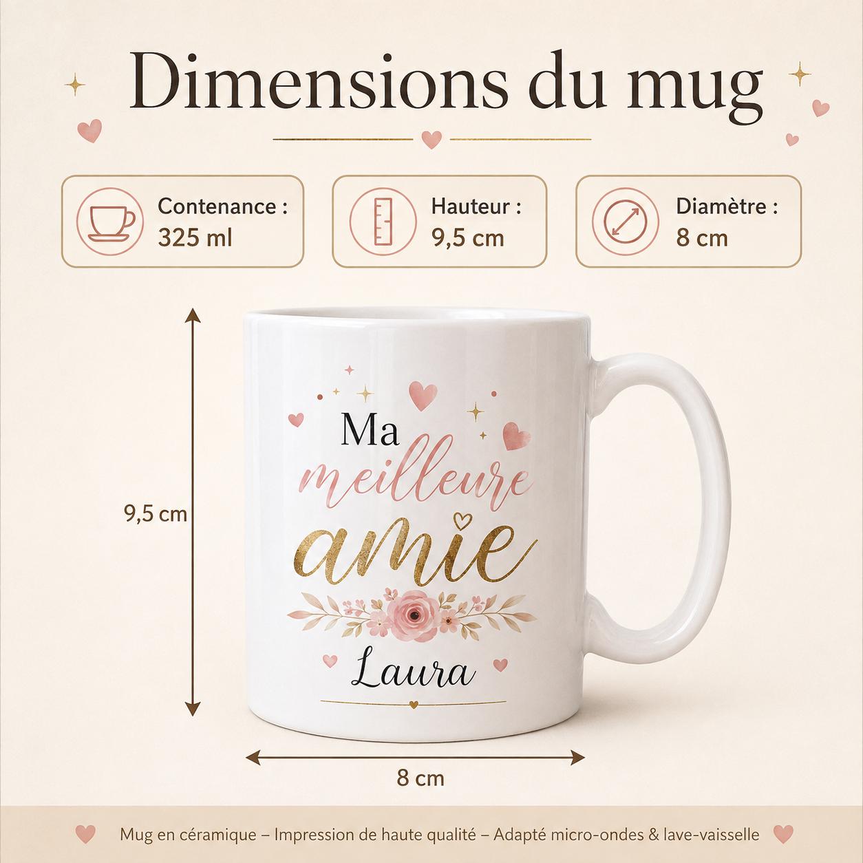 Mug Personnalisé Amie avec Prénom – Cadeau Meilleure Amie – Tasse Personnalisée Amitié – Cadeau Anniversaire Femme Bestie