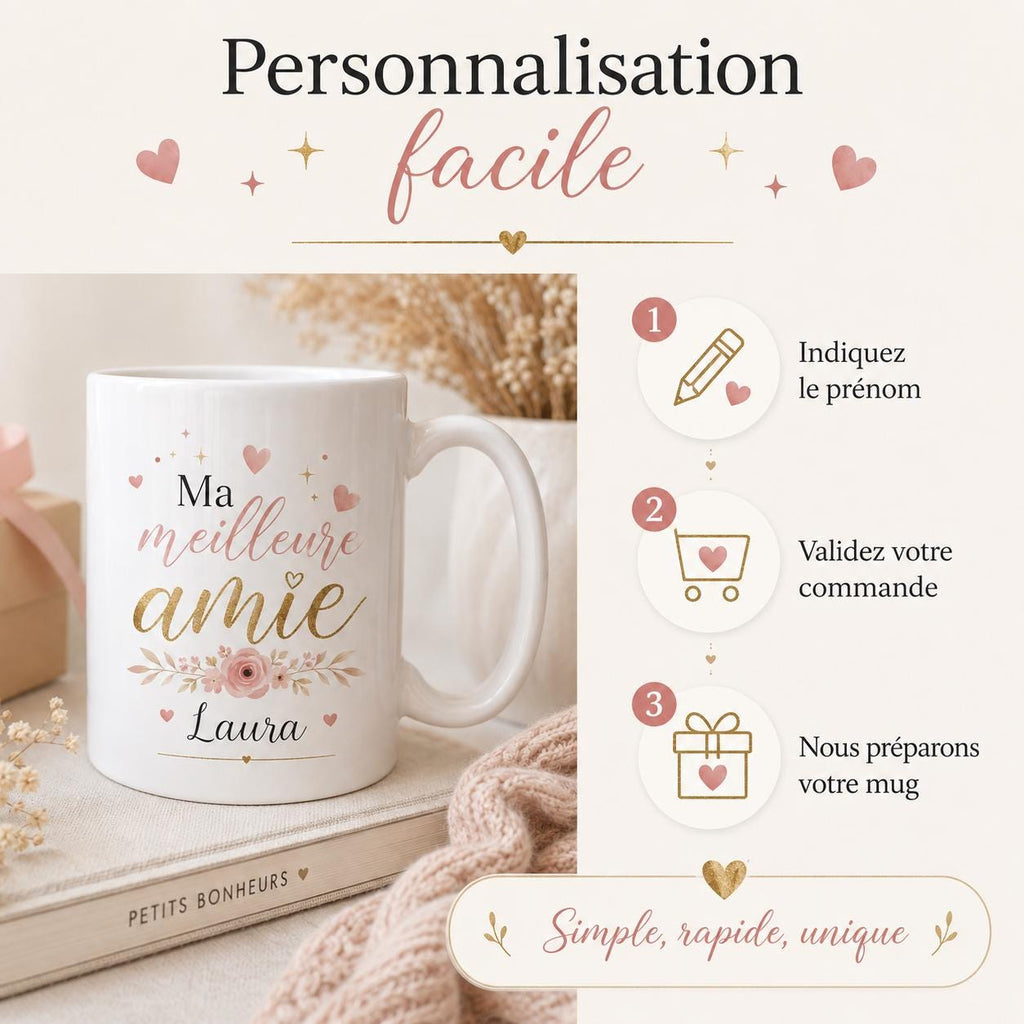 Mug Personnalisé Amie avec Prénom – Cadeau Meilleure Amie – Tasse Personnalisée Amitié – Cadeau Anniversaire Femme Bestie
