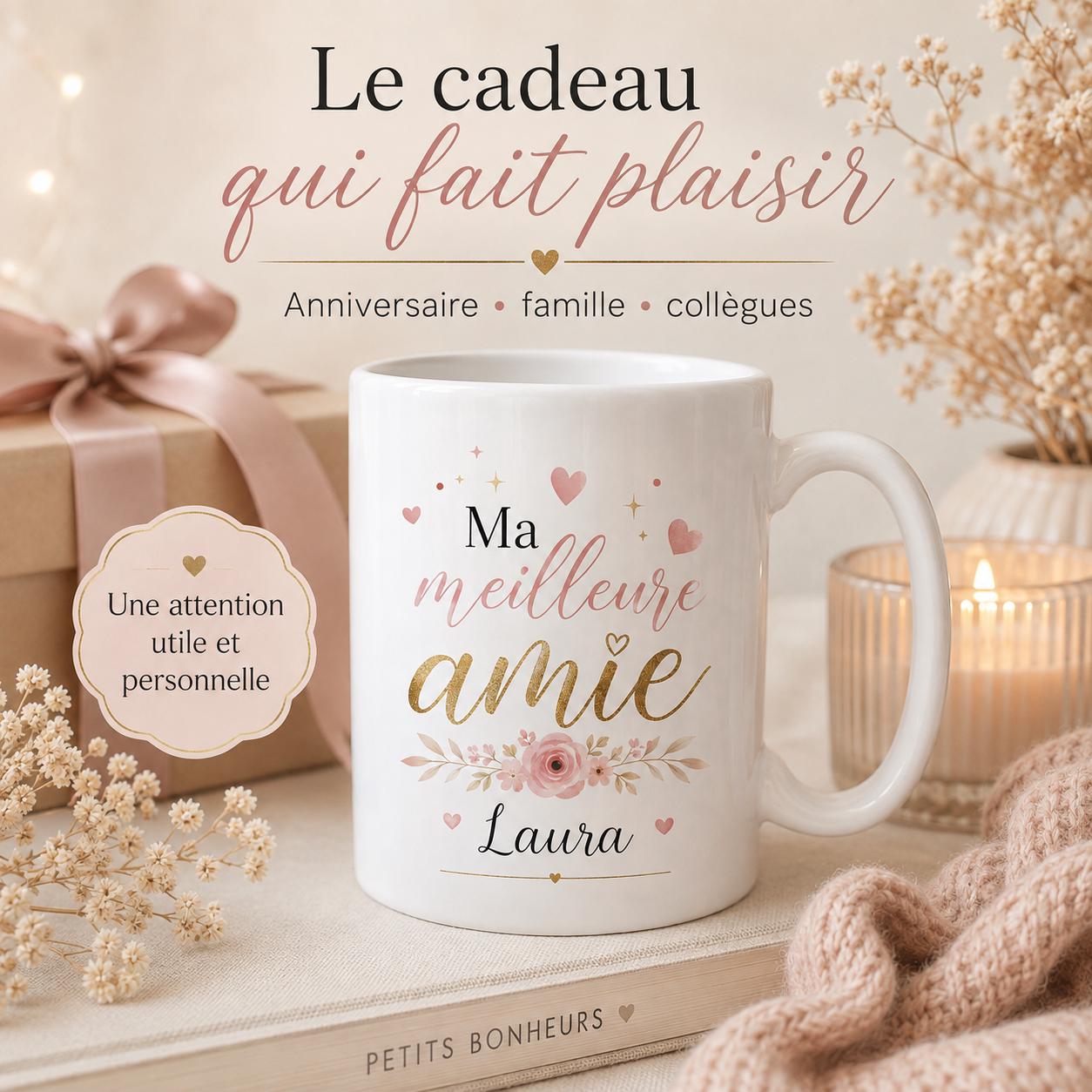 Mug Personnalisé Amie avec Prénom – Cadeau Meilleure Amie – Tasse Personnalisée Amitié – Cadeau Anniversaire Femme Bestie