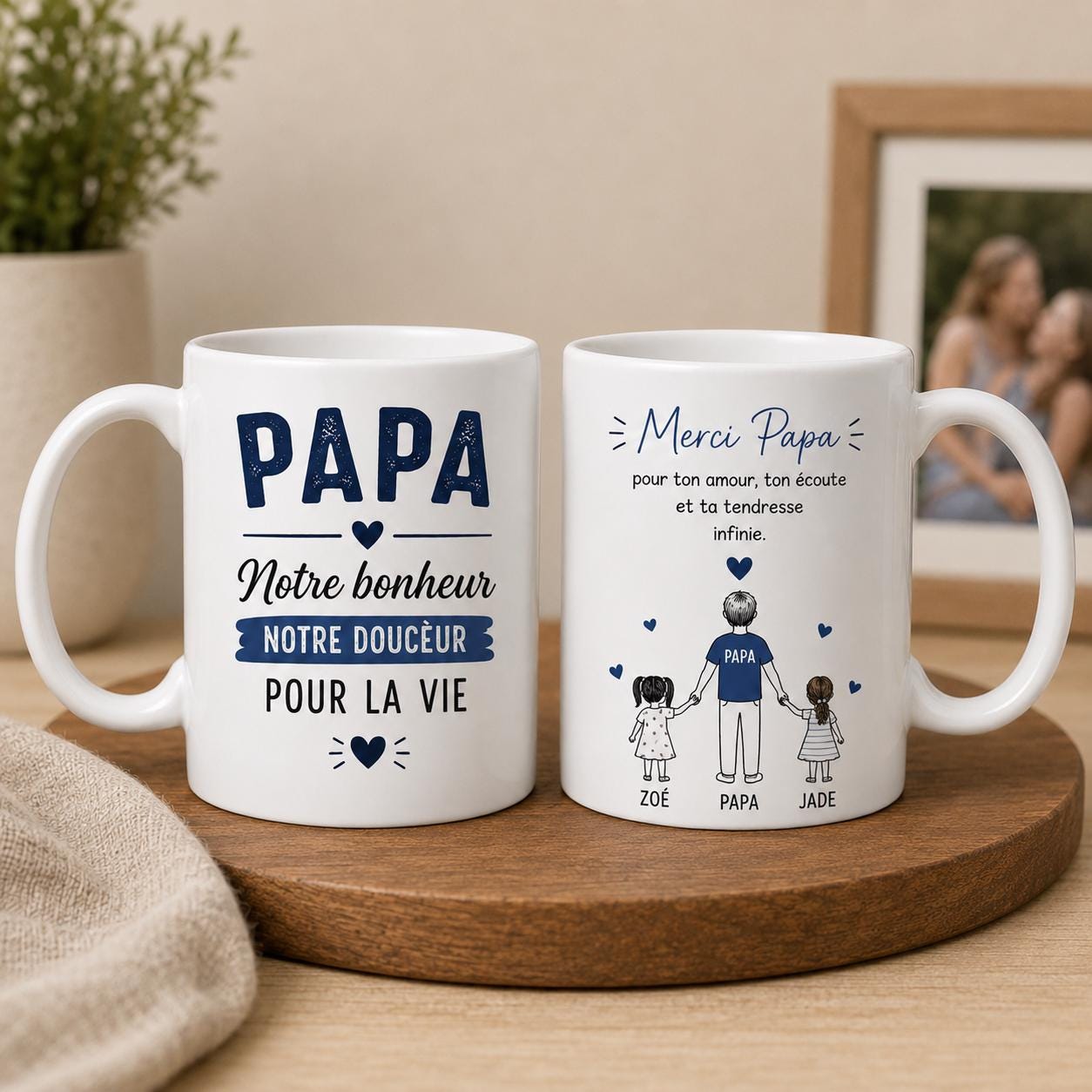 Mug Personnalisé Papa avec Prénoms Enfants – Tasse Papa 1 à 4 Enfants – Texte Personnalisable au Dos Cadeau Papa Anniversaire Fête des Pères
