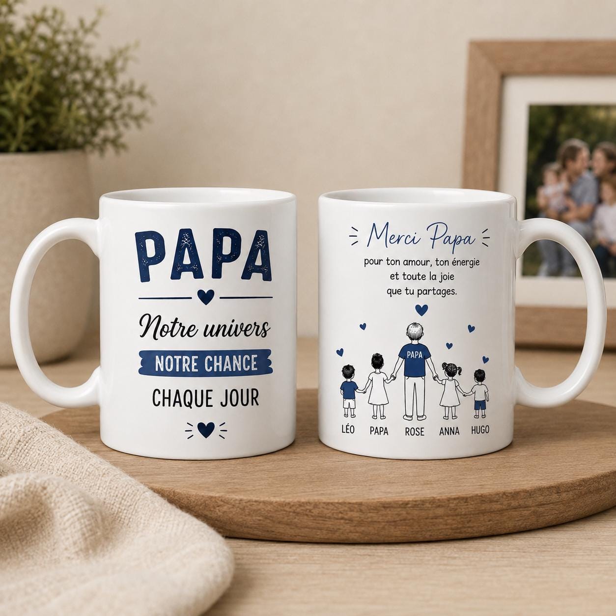 Mug Personnalisé Papa avec Prénoms Enfants – Tasse Papa 1 à 4 Enfants – Texte Personnalisable au Dos Cadeau Papa Anniversaire Fête des Pères