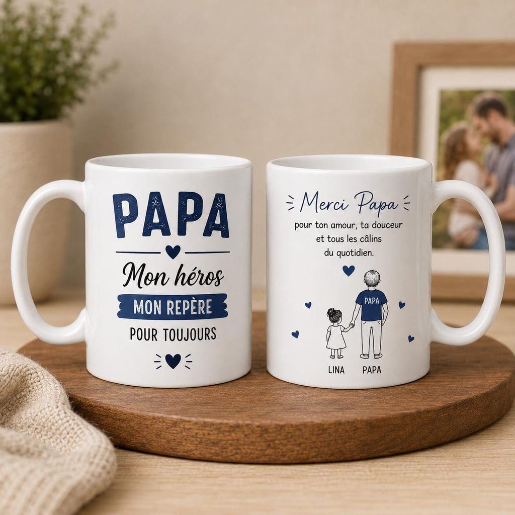 Mug Personnalisé Papa avec Prénoms Enfants – Tasse Papa 1 à 4 Enfants – Texte Personnalisable au Dos Cadeau Papa Anniversaire Fête des Pères
