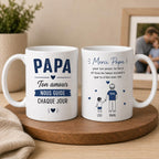 Mug Personnalisé Papa avec Prénoms Enfants – Tasse Papa 1 à 4 Enfants – Texte Personnalisable au Dos Cadeau Papa Anniversaire Fête des Pères