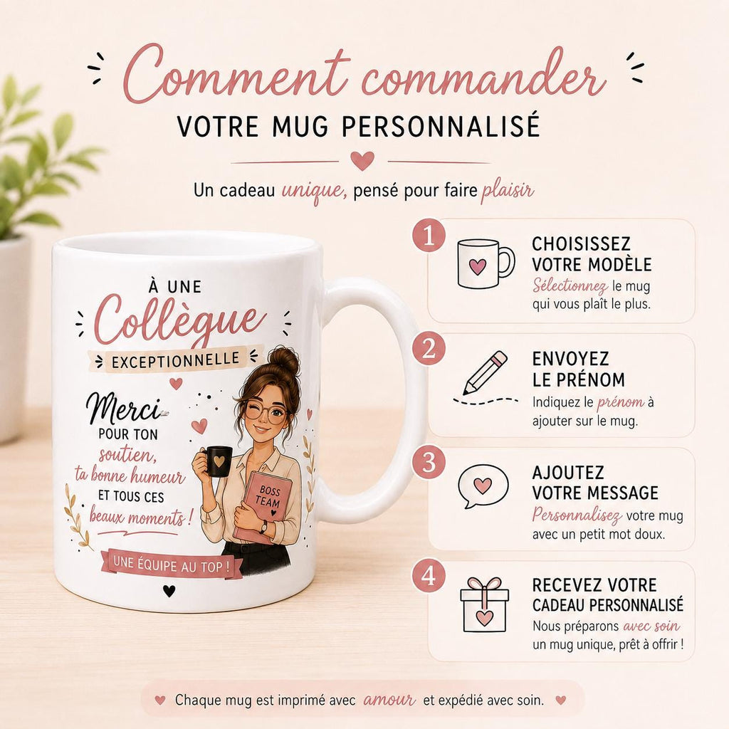 Mug Personnalisé Collègue Femme – Cadeau Départ Collègue – Tasse Collègue Exceptionnelle – Message Personnalisé au Dos – Cadeau Équipe