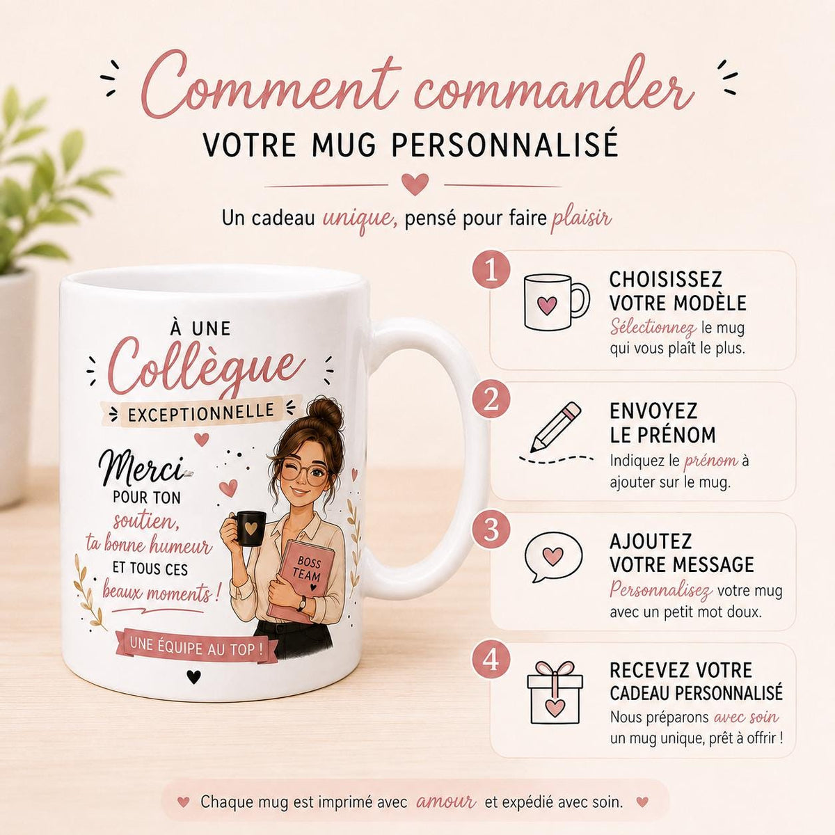 Mug Personnalisé Collègue Femme – Cadeau Départ Collègue – Tasse Collègue Exceptionnelle – Message Personnalisé au Dos – Cadeau Équipe