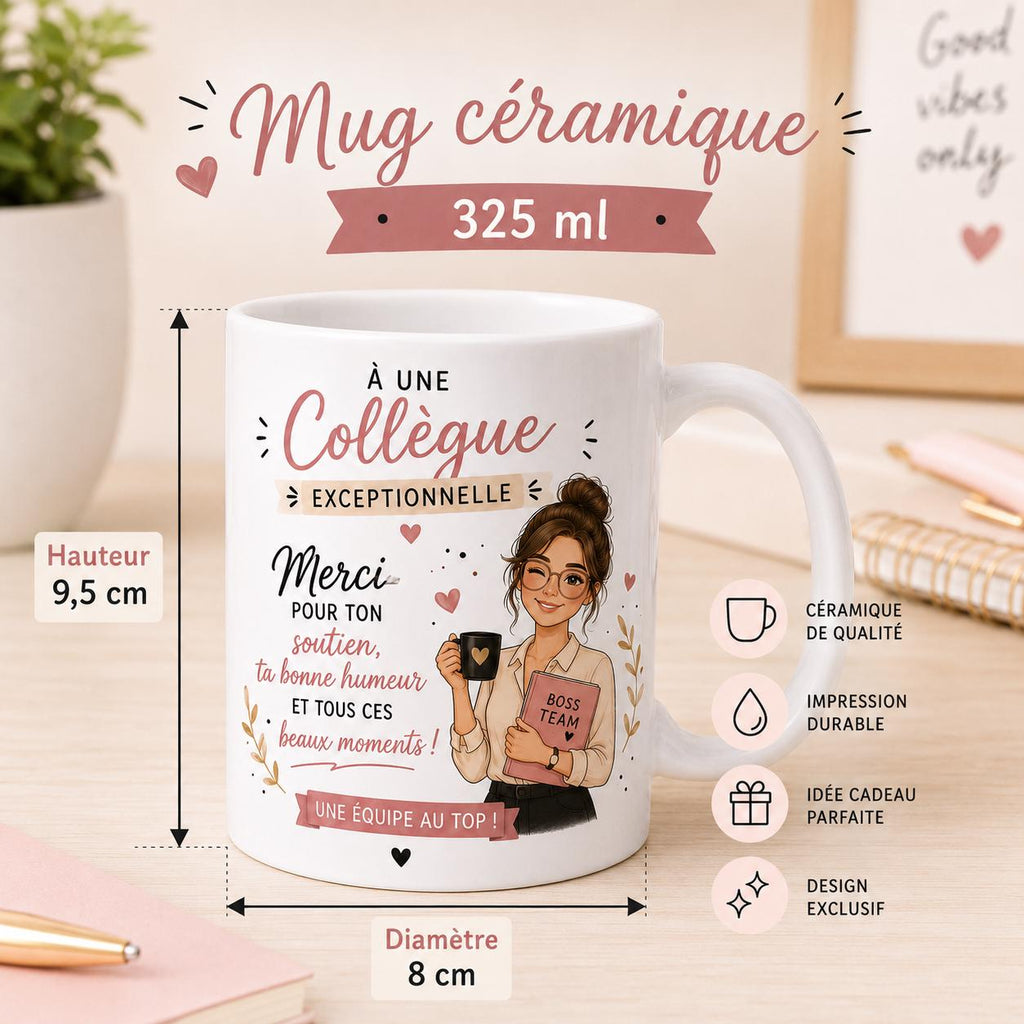Mug Personnalisé Collègue Femme – Cadeau Départ Collègue – Tasse Collègue Exceptionnelle – Message Personnalisé au Dos – Cadeau Équipe