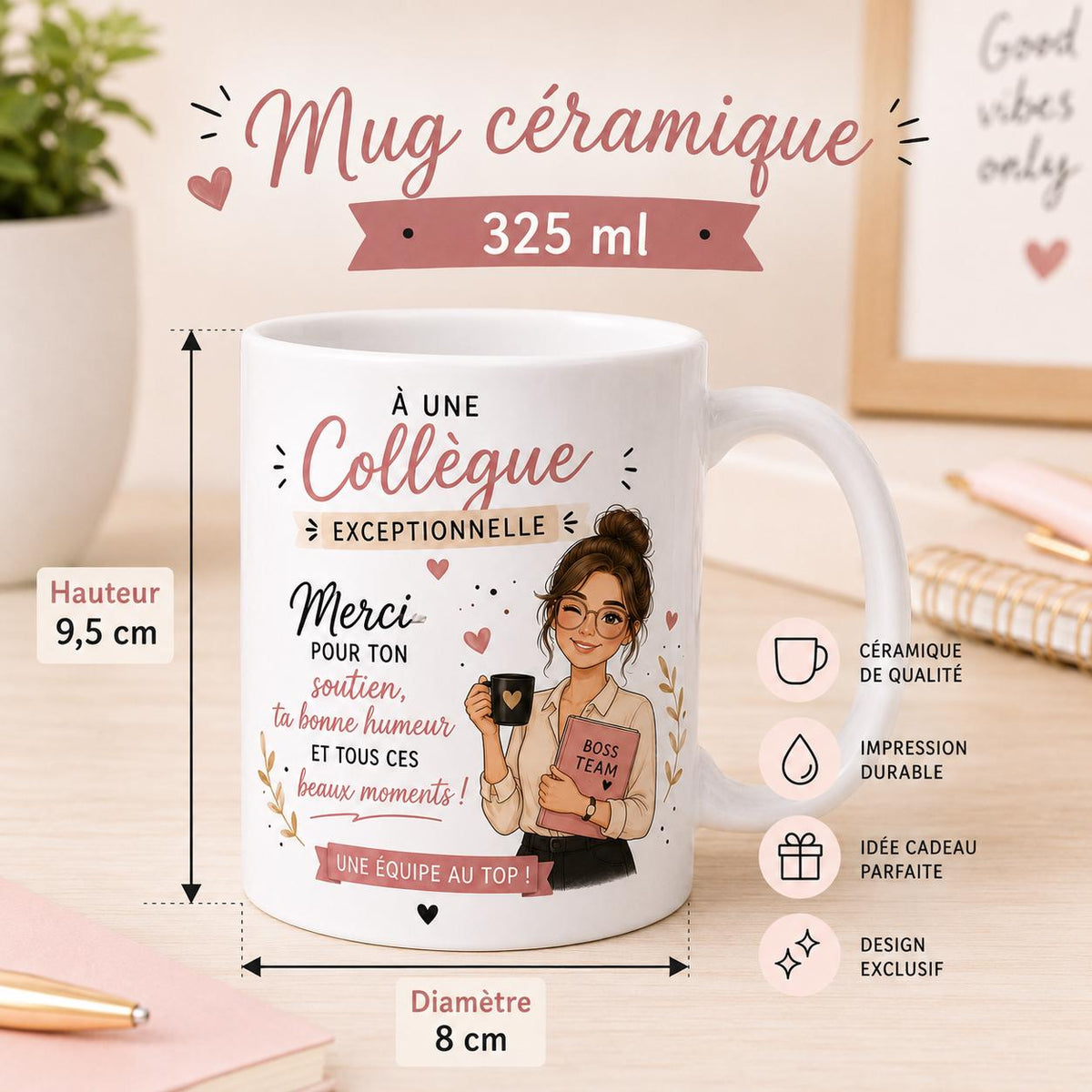 Mug Personnalisé Collègue Femme – Cadeau Départ Collègue – Tasse Collègue Exceptionnelle – Message Personnalisé au Dos – Cadeau Équipe