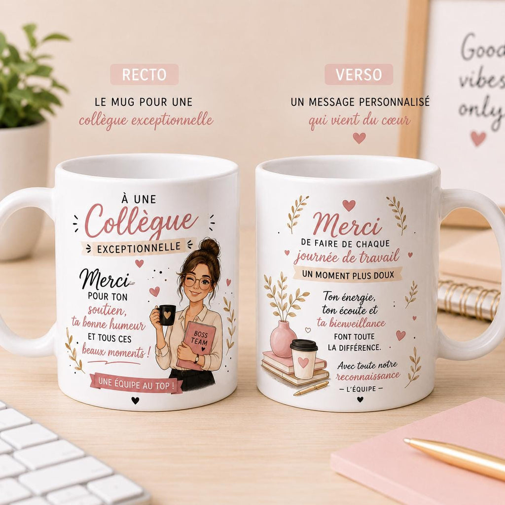 Mug Personnalisé Collègue Femme – Cadeau Départ Collègue – Tasse Collègue Exceptionnelle – Message Personnalisé au Dos – Cadeau Équipe