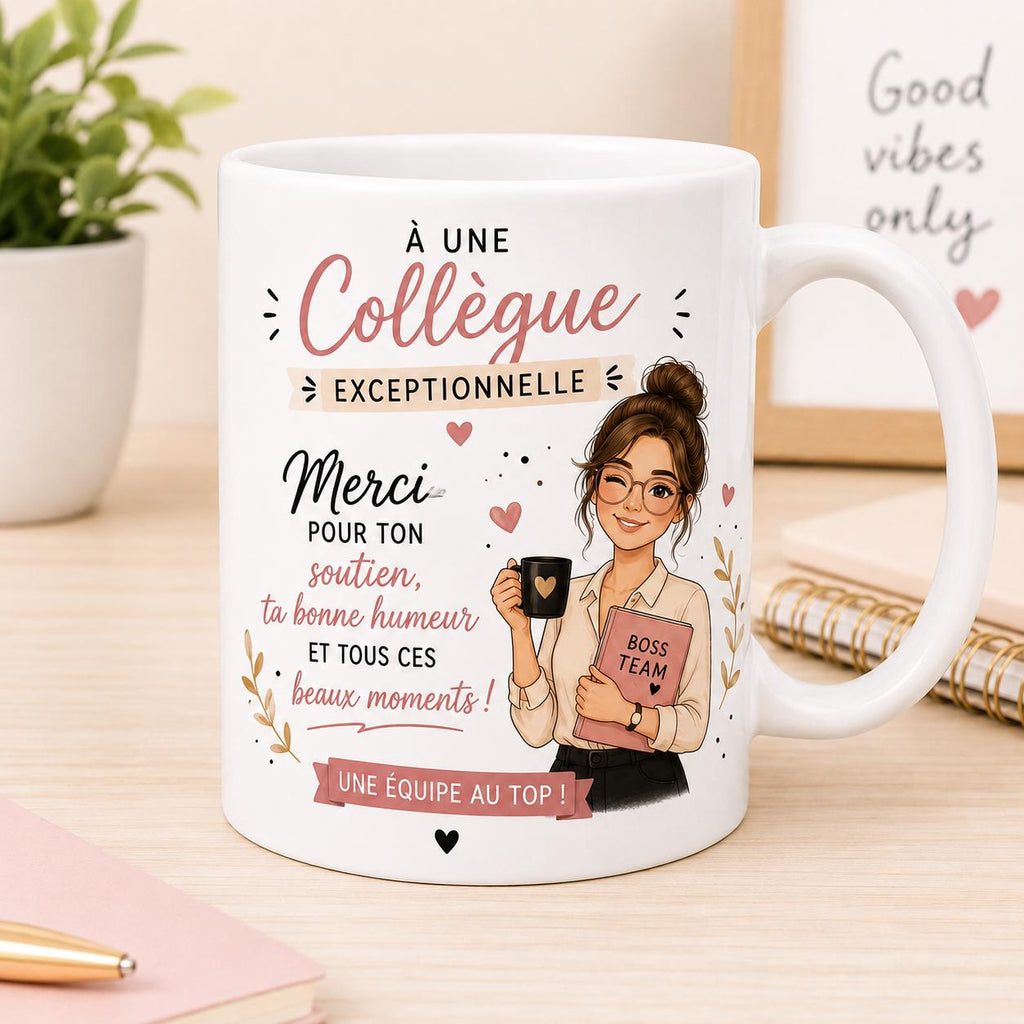 Mug Personnalisé Collègue Femme – Cadeau Départ Collègue – Tasse Collègue Exceptionnelle – Message Personnalisé au Dos – Cadeau Équipe