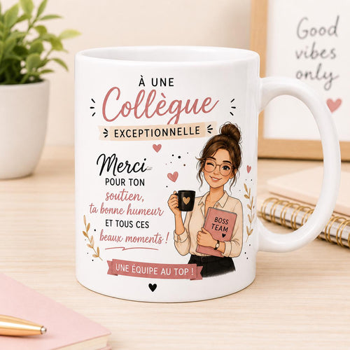 Mug Personnalisé Collègue Femme – Cadeau Départ Collègue – Tasse Collègue Exceptionnelle – Message Personnalisé au Dos – Cadeau Équipe