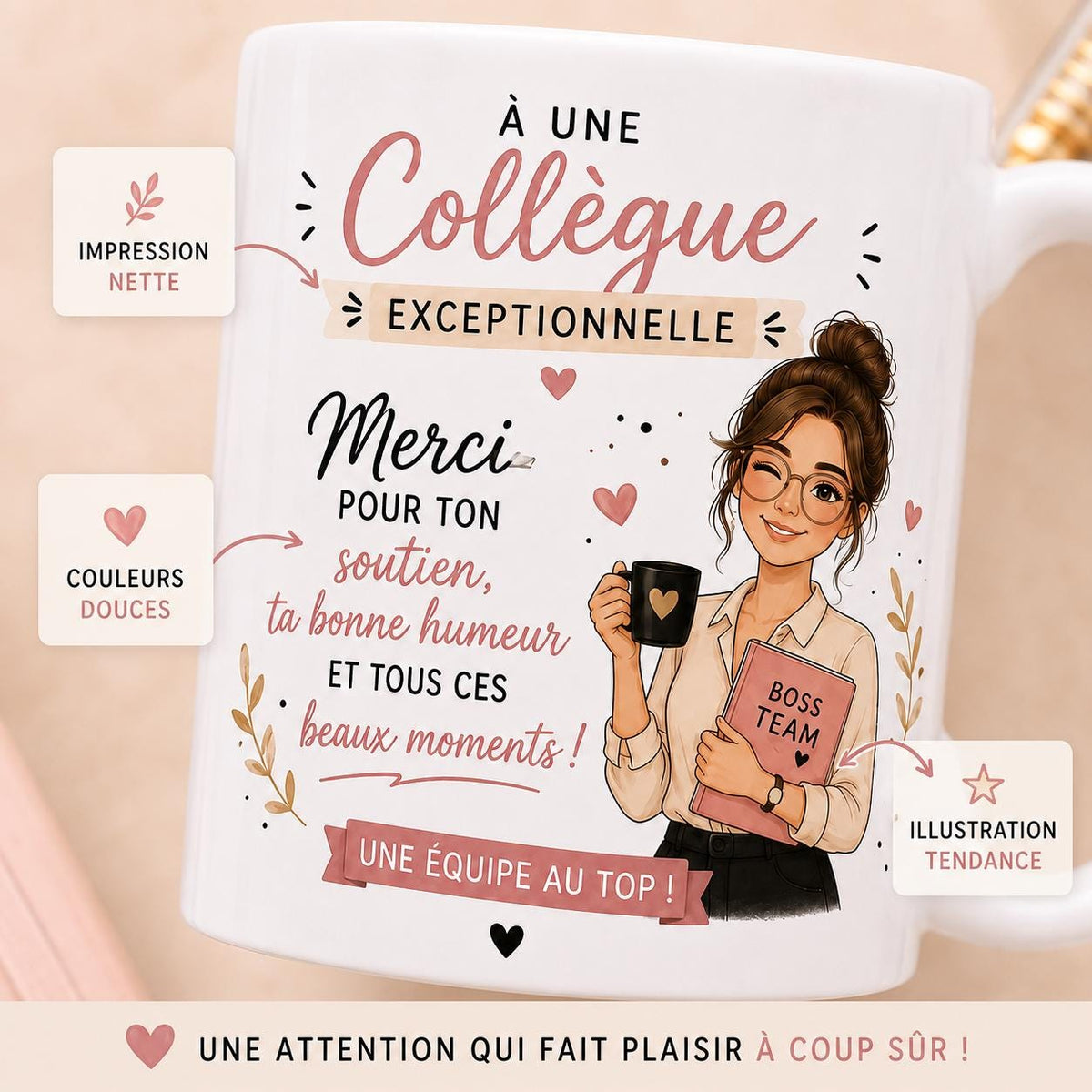 Mug Personnalisé Collègue Femme – Cadeau Départ Collègue – Tasse Collègue Exceptionnelle – Message Personnalisé au Dos – Cadeau Équipe
