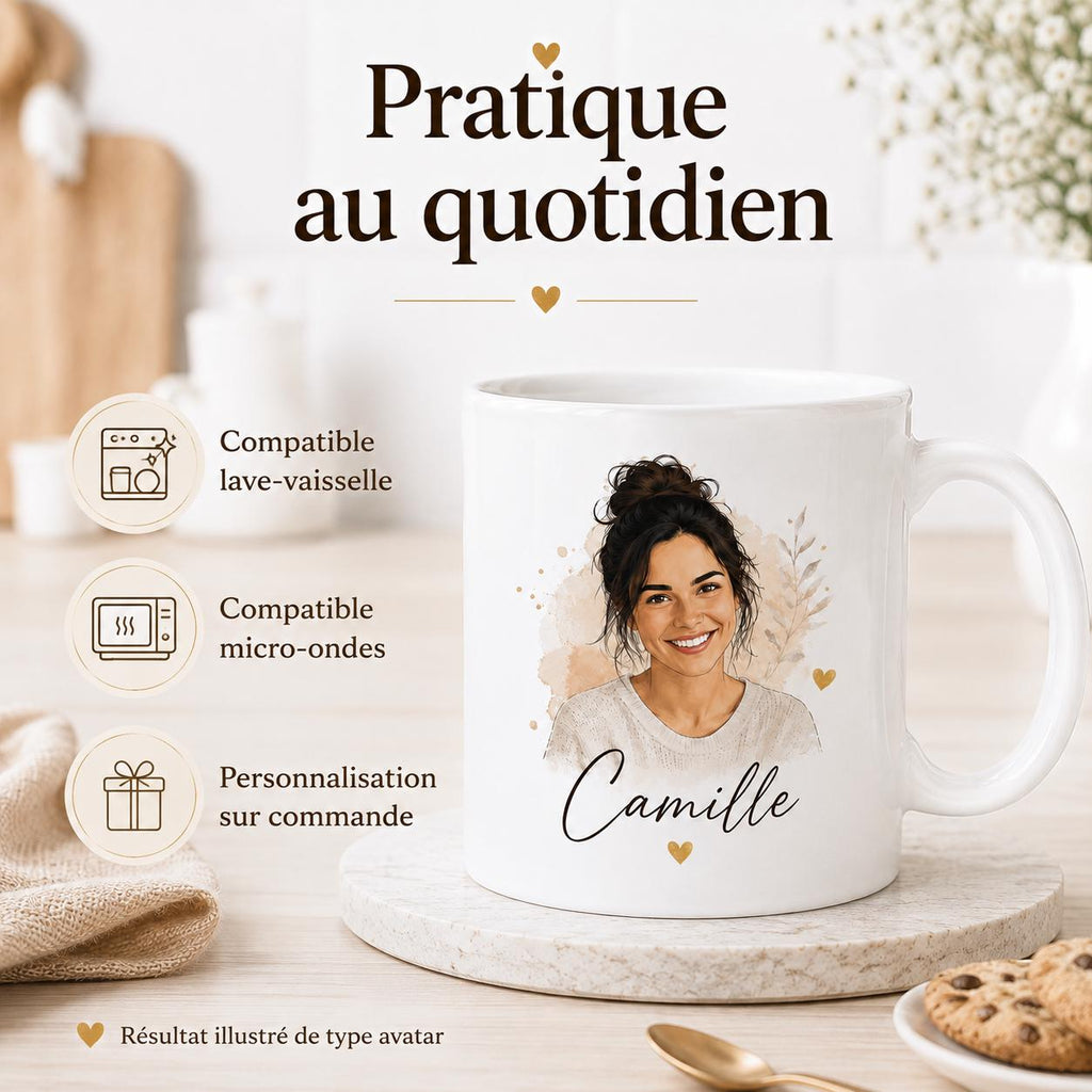 Mug personnalisé prénom et photo – Tasse avatar sur mesure – Cadeau original femme homme anniversaire