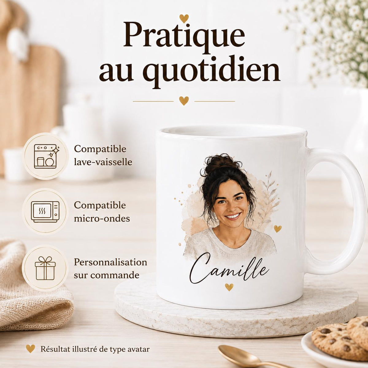 Mug personnalisé prénom et photo – Tasse avatar sur mesure – Cadeau original femme homme anniversaire