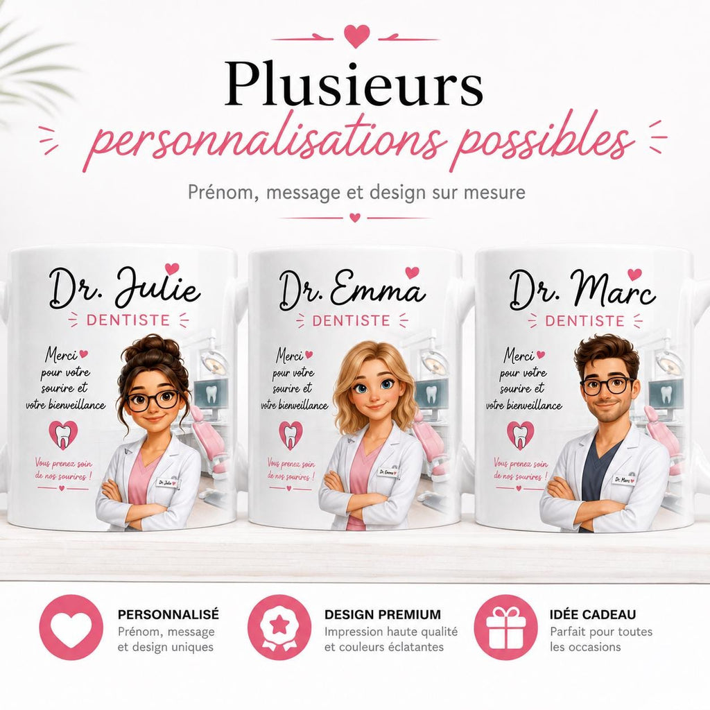 Mug Dentiste Personnalisé avec Prénom, Cadeau Merci Dentiste, Tasse Métier Cabinet Dentaire
