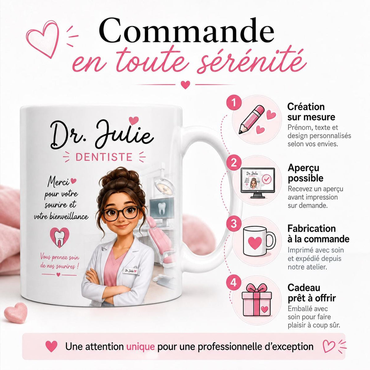 Mug Dentiste Personnalisé avec Prénom, Cadeau Merci Dentiste, Tasse Métier Cabinet Dentaire