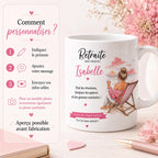 Mug Retraite Femme Personnalisé avec Prénom, Cadeau Retraite Original, Tasse Départ Collègue