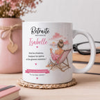 Mug Retraite Femme Personnalisé avec Prénom, Cadeau Retraite Original, Tasse Départ Collègue