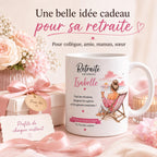 Mug Retraite Femme Personnalisé avec Prénom, Cadeau Retraite Original, Tasse Départ Collègue