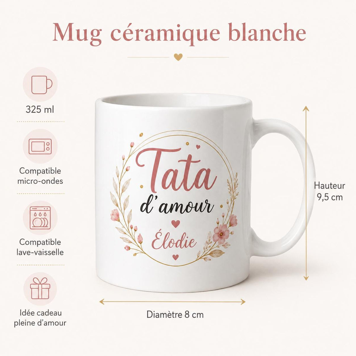 Tasse personnalisée Tata avec prénom – Mug en céramique 325 ml