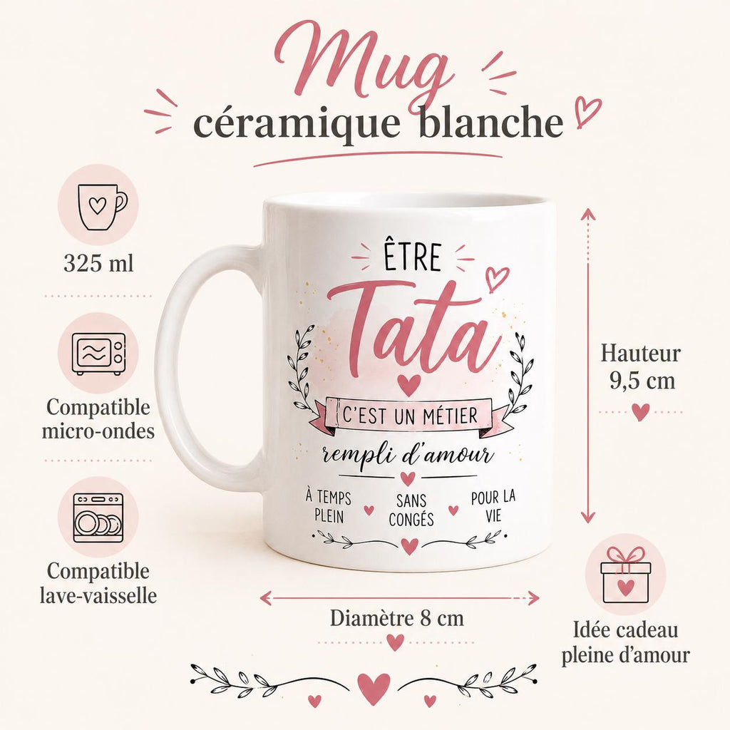 Mug Tata en céramique – Tasse Tata, cadeau Tata original, idée cadeau tante anniversaire Noël