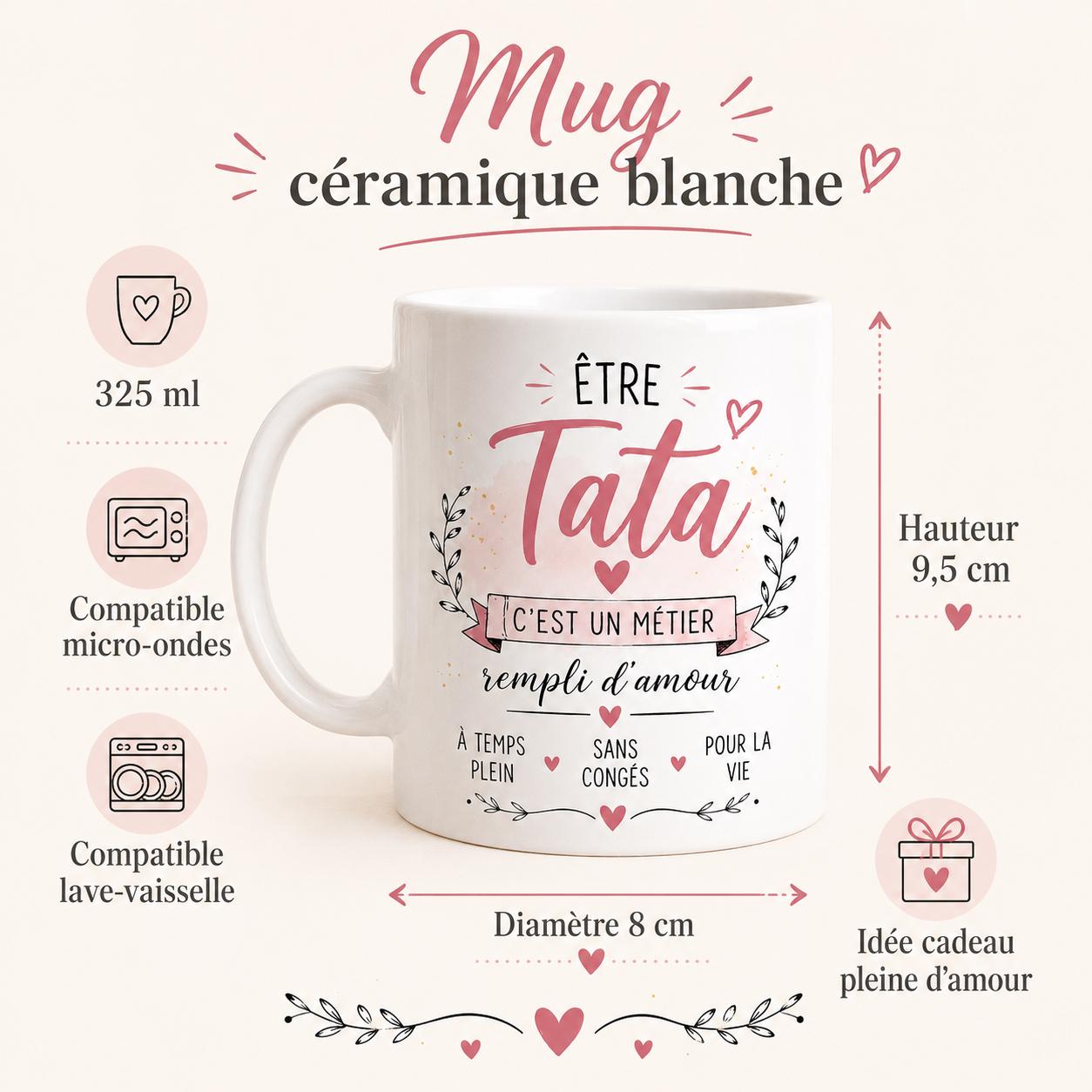 Mug Tata en céramique – Tasse Tata, cadeau Tata original, idée cadeau tante anniversaire Noël