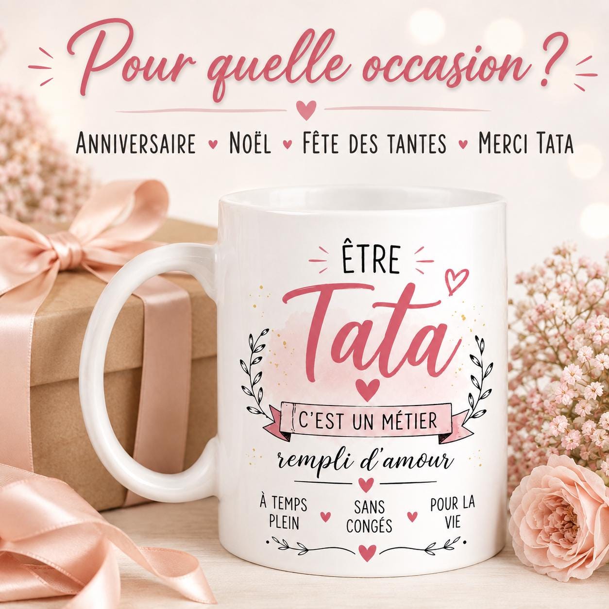 Mug Tata en céramique – Tasse Tata, cadeau Tata original, idée cadeau tante anniversaire Noël