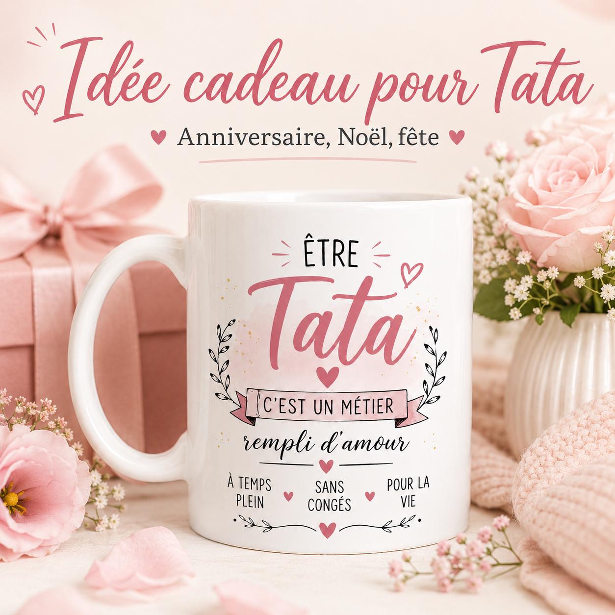 Mug Tata en céramique – Tasse Tata, cadeau Tata original, idée cadeau tante anniversaire Noël