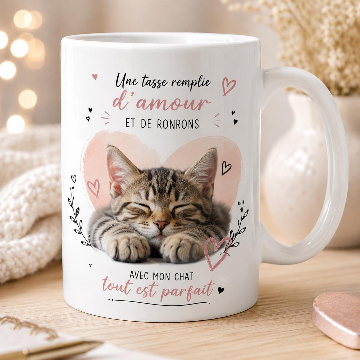Tasse personnalisée Chat avec photo – Mug photo animal, cadeau amoureux des chats, souvenir personnalisé