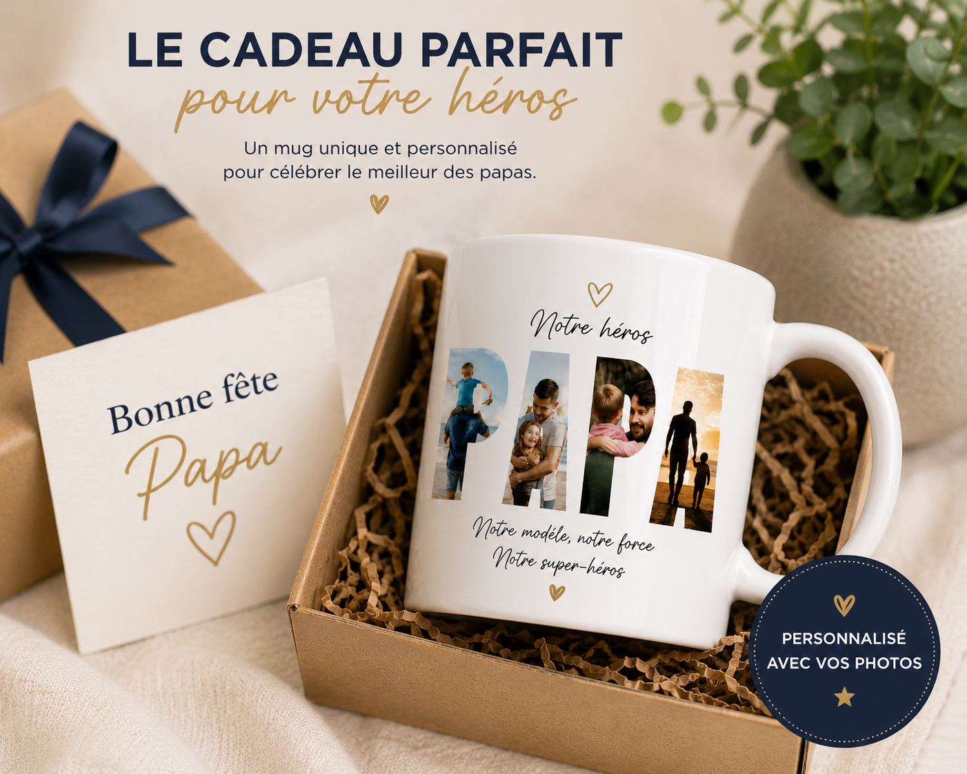 Mug personnalisé - Cadeau original fête des pères ou fête des mères - Tasse magique (Bonne fête papa Mug personnalisé - Cadeau original fête des pères ou fête des mères - Tasse magique (Bonne fête papa