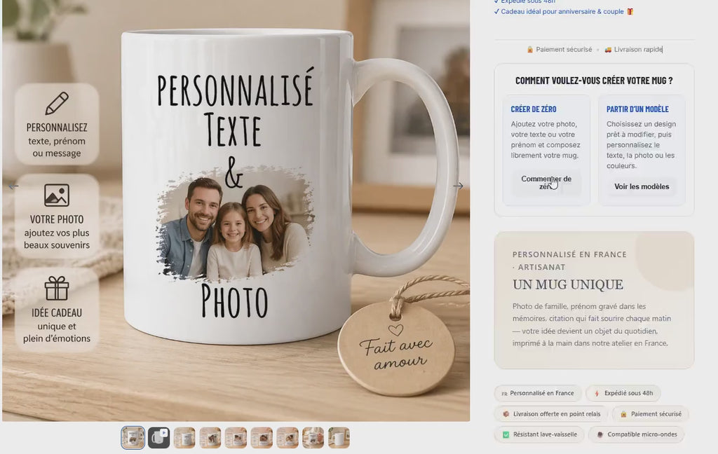 Mug personnalisé photo et texte, design sur mesure