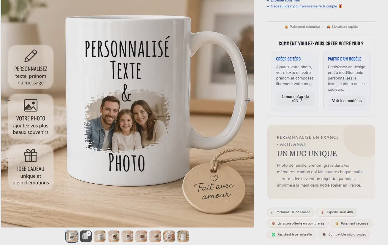 Mug personnalisé photo et texte, design sur mesure